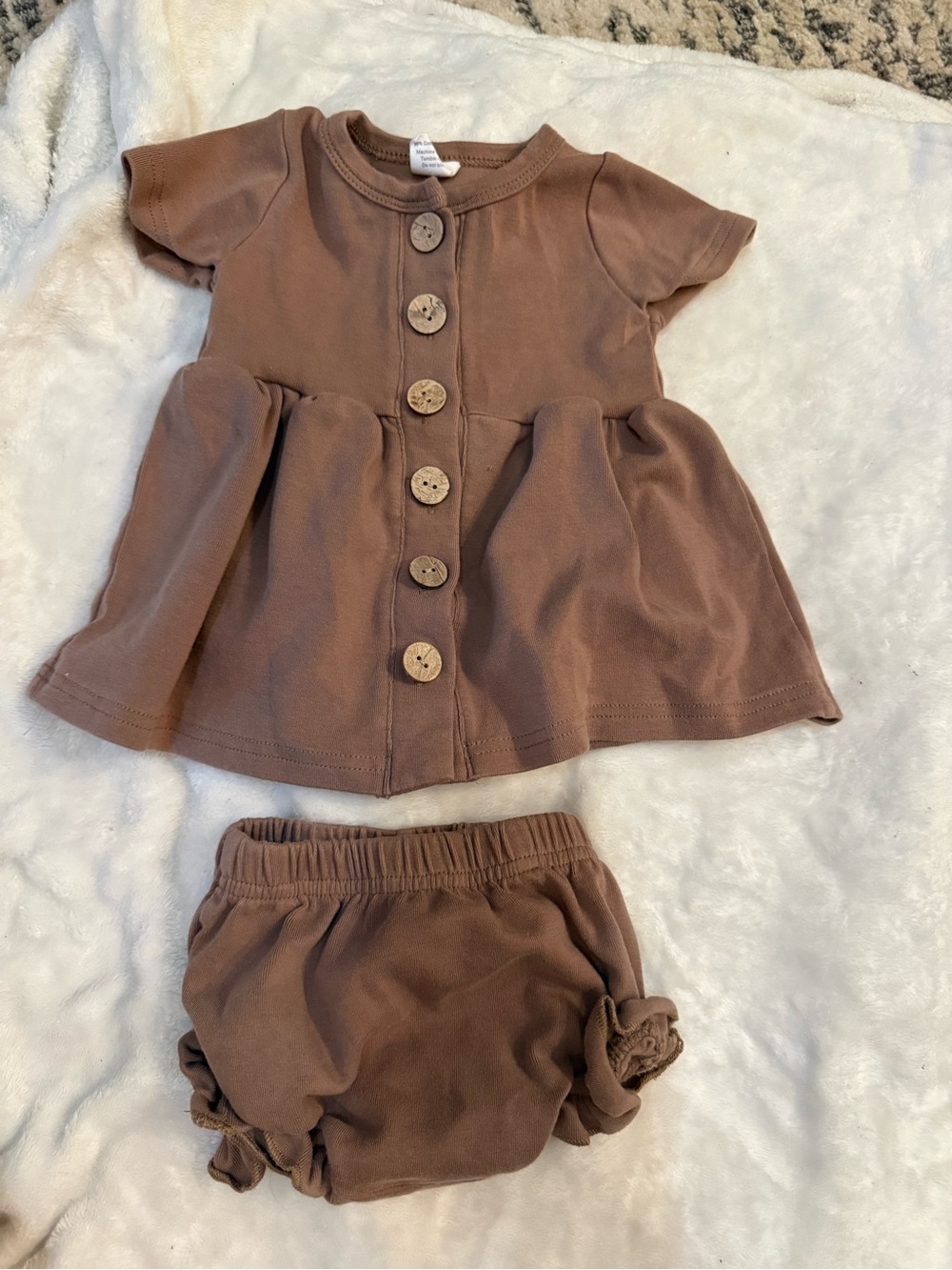 Brown Button-Front Dress & Bloomer Set